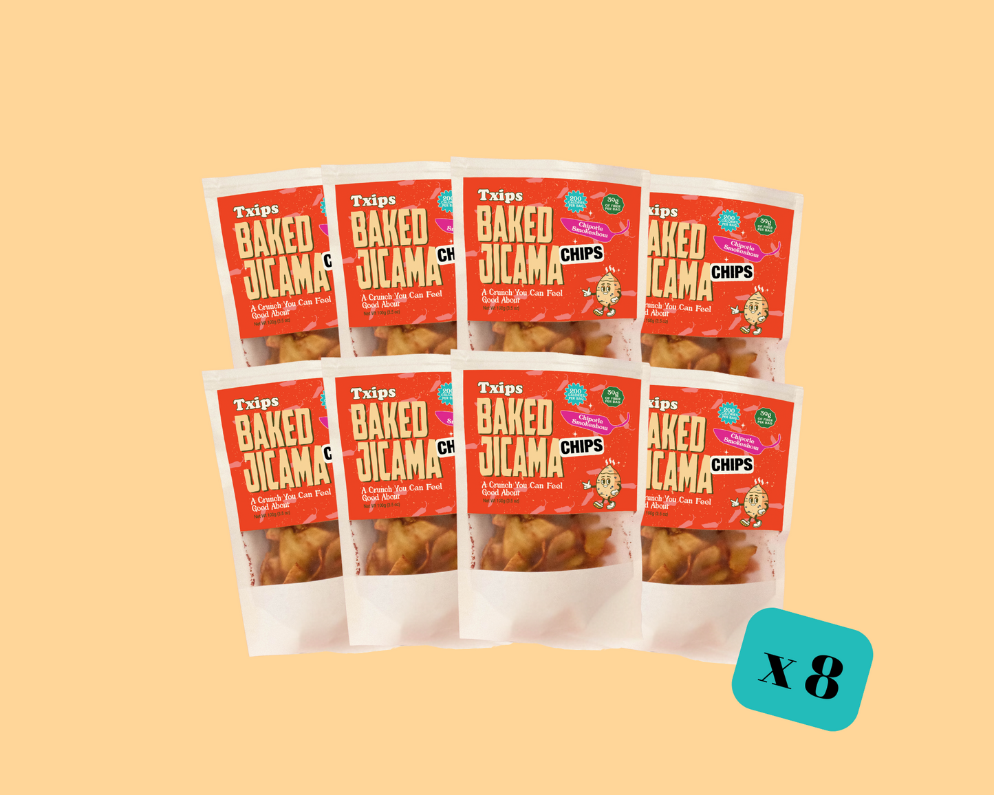 8-pack of Chipotle flavored baked jicama chips by Txips