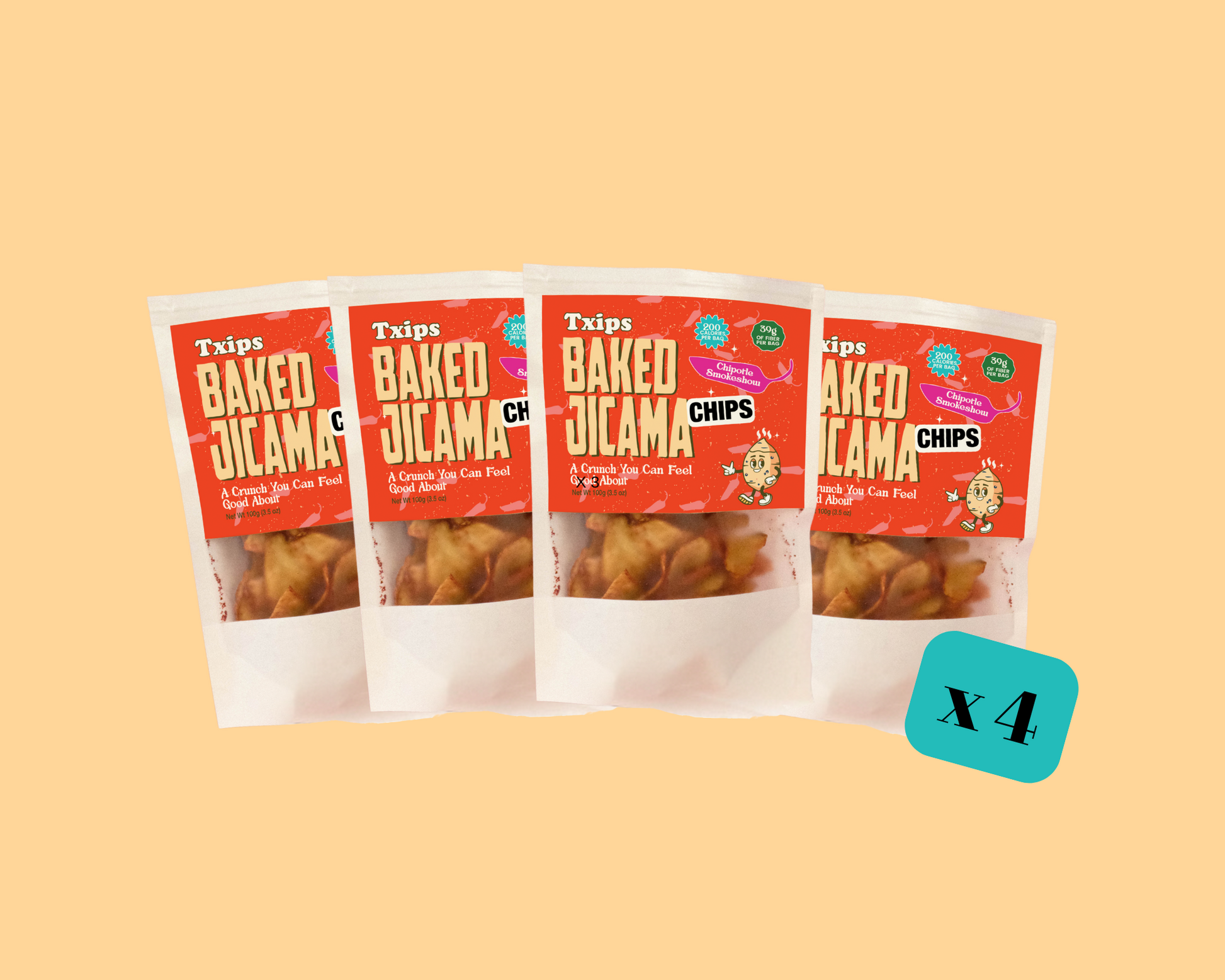 4-pack of Chipotle flavored baked jicama chips by Txips