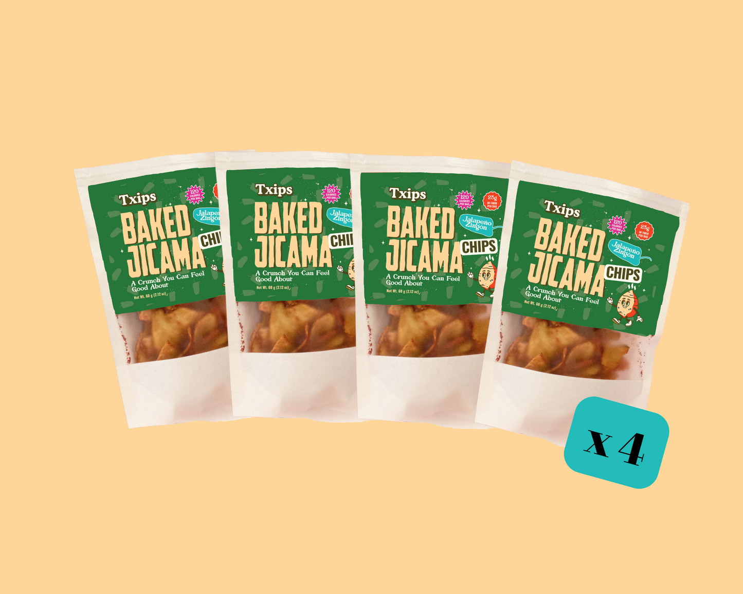 4-pack of Jalapeño flavored baked jicama chips by Txips