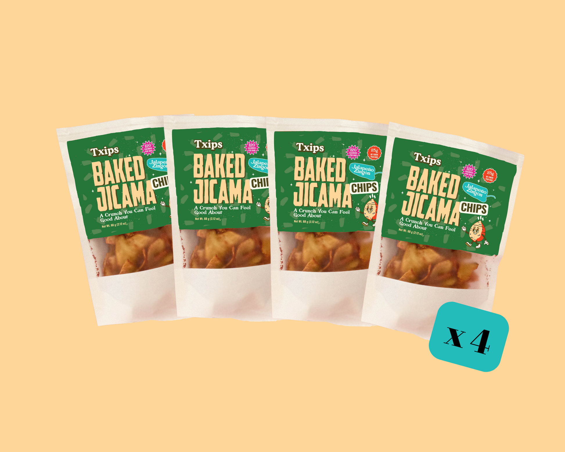 4-pack of Jalapeño flavored baked jicama chips by Txips
