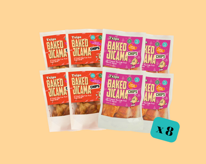 8-pack mix of Chipotle and Spicy Lumbre baked jicama chips by Txips